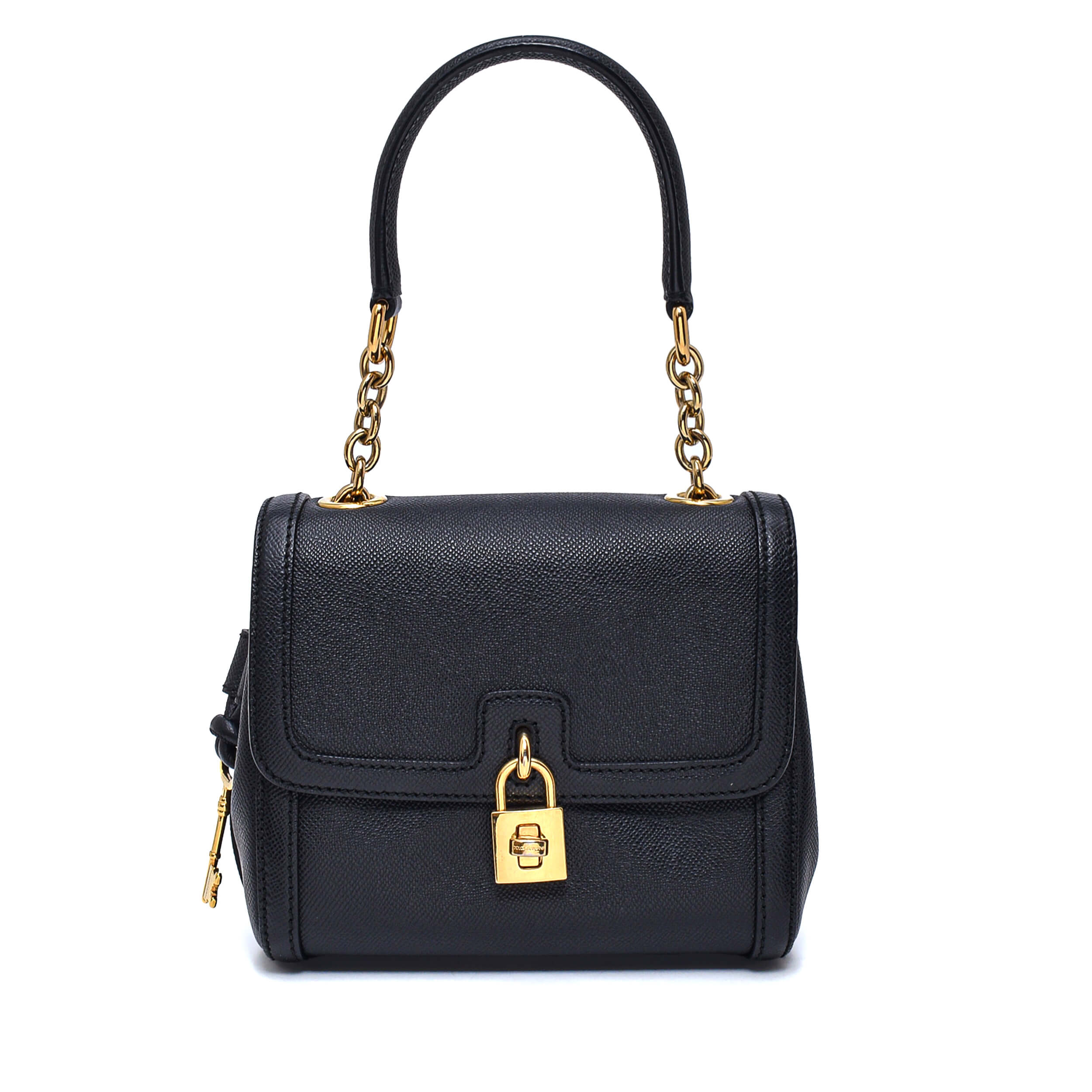 Dolce&Gabbana-Black Leather Padlock Top Handle Bag